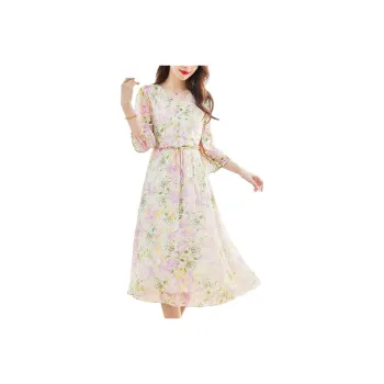 Yi Mengyuan Lace-Up Silk Short-Sleeved Dress Women's Light Purple
