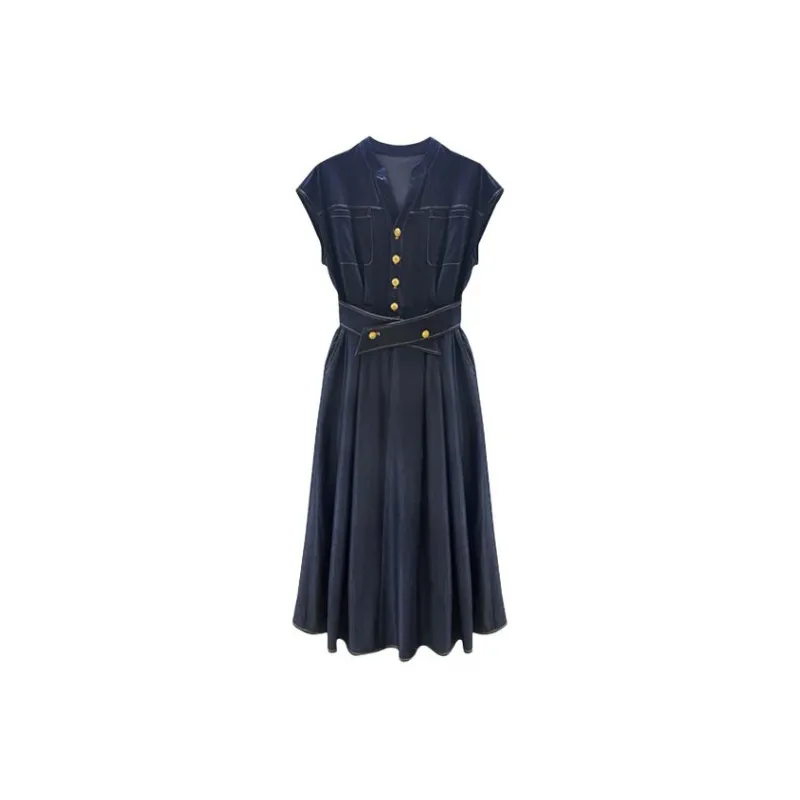 HUINIAN Short Sleeved Dress Women's Blue-0