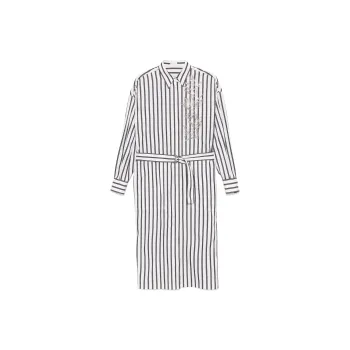 Brunello Cucinelli Floral Embroidered Belted Shirt Dress
