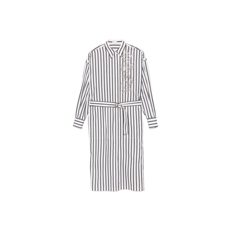 Brunello Cucinelli Floral Embroidered Belted Shirt Dress-0