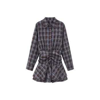 IQC Long Sleeved Dresses Women's Plaid