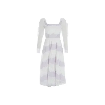 Marie Elie Long Sleeved Dresses Women's White Base Pattern