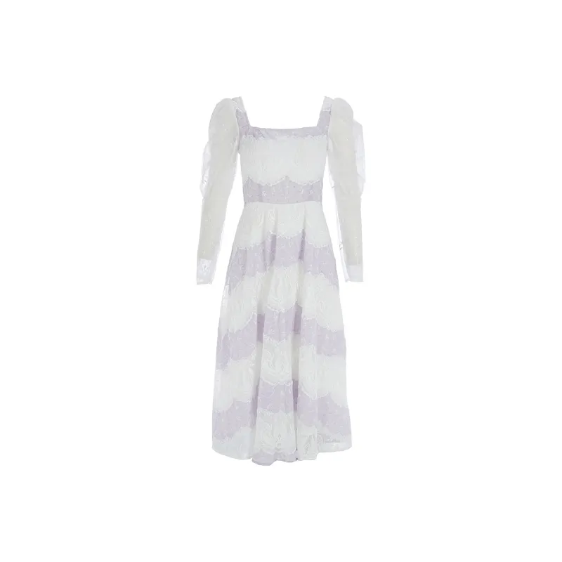 Marie Elie Long Sleeved Dresses Women's White Base Pattern-0
