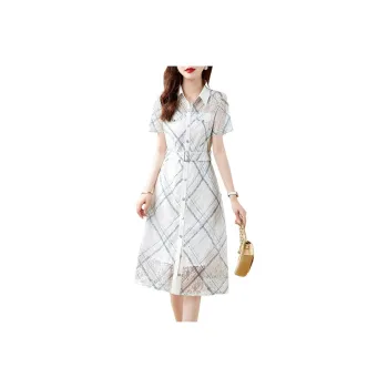 XWI Short Sleeved Dress Women's White With Blue Floral