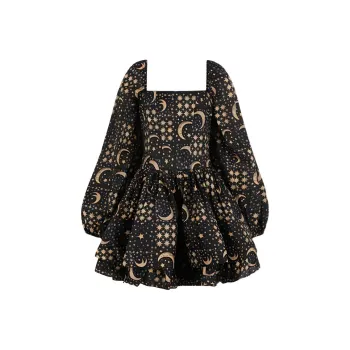 Selkie Collection FW24 Long Sleeved Dresses Women's Navy Blue Moon And Stars Plaid Print
