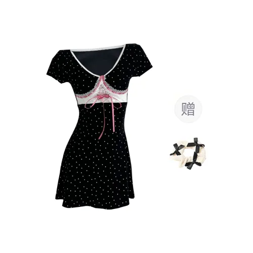TORIGHT Short Sleeved Leather Women's Black+Bowknot Hair Tie Comes With