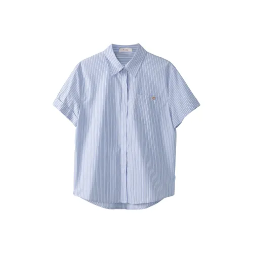 Fstudio Korean Style Fashion Short Sleeved Shirt And Pleated Skirt Set Women's Blue