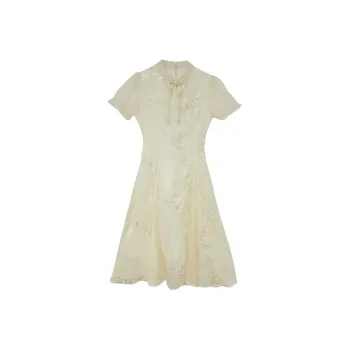 HUINIAN Short Sleeved Dresses Women's Beige New Chinese Style Dress
