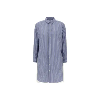 Sacai Pleated Striped Midi Shirt Dress