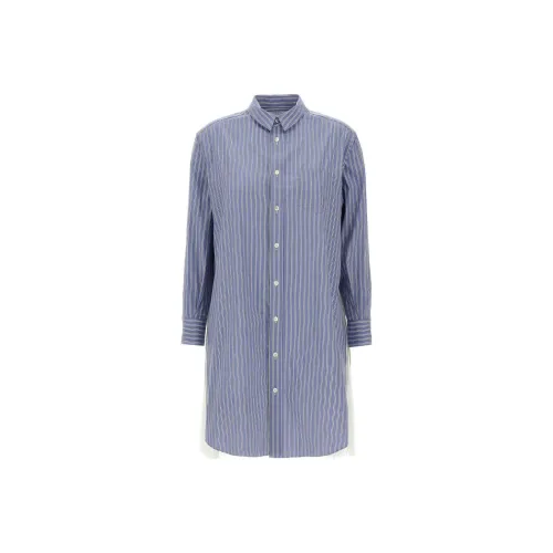 Sacai Pleated Striped Midi Shirt Dress