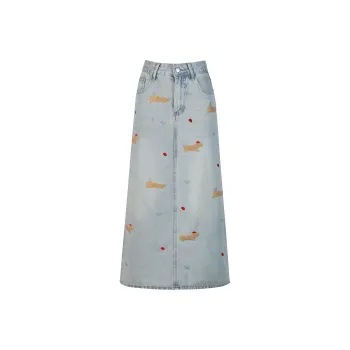 Wen Shan Denim Long Skirt Women's Light Blue
