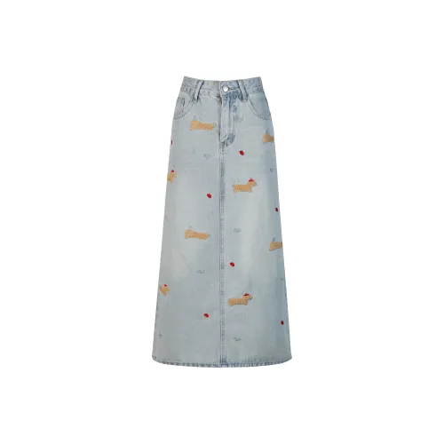 Wen Shan Denim Long Skirt Women's Light Blue