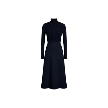SCANLAN THEODORE Crepe Knit Daisy Dress Long-Sleeved Dresses Women's Navy/Marine Blue