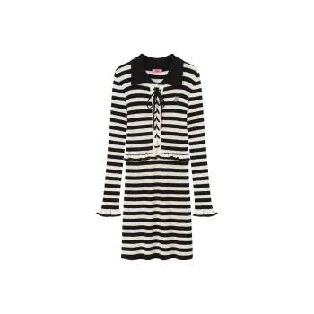 CHUU Long-Sleeved Dresses Women's Black White Stripes