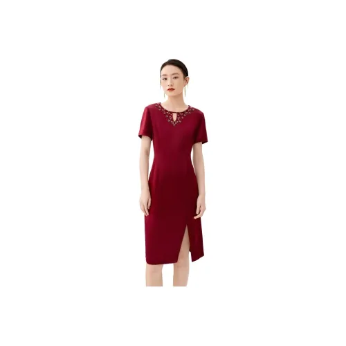 JZ Juzui Short-Sleeved Dresses Women's Floral Burgundy