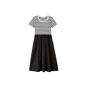 UNIQLO Short Sleeved Dress Women's 17 Apricot With Black Stripes