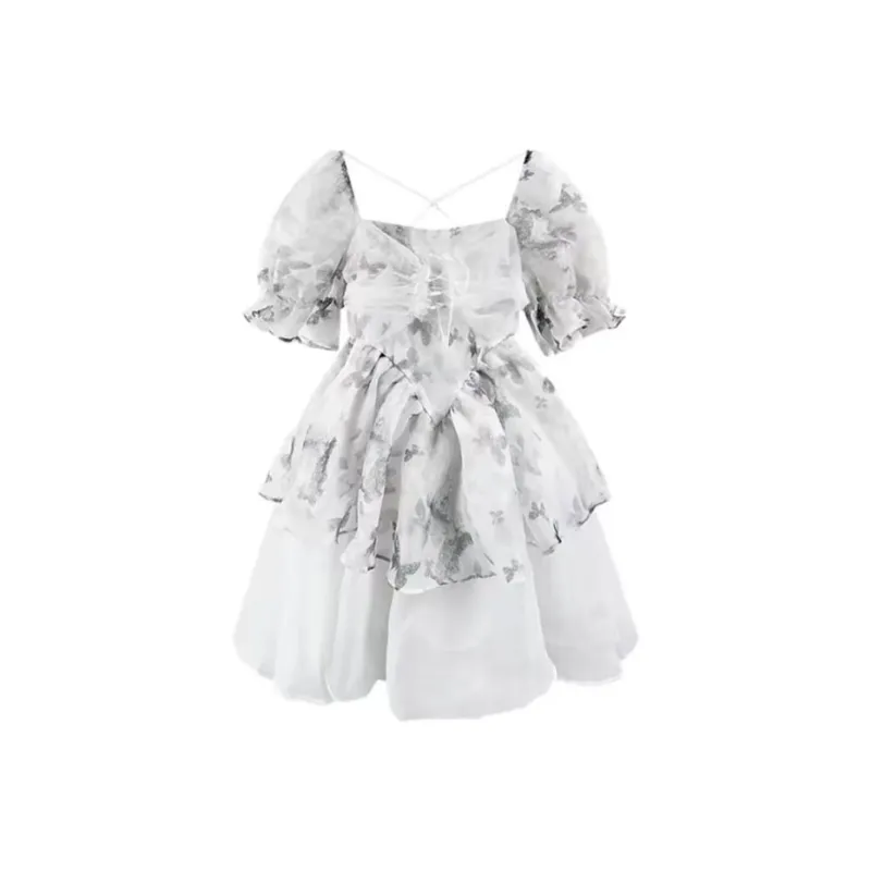 PUREIDOL Short Sleeved Dresses Women's Light Gray-0