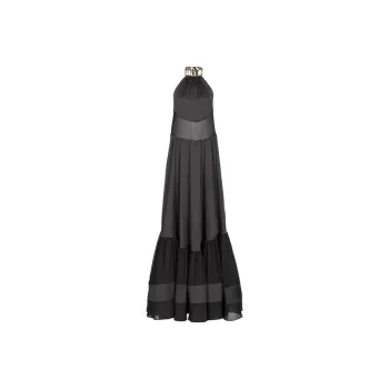 PINKO FW23 Abito Lungo Satin Logo Strass Sleeveless Dress Women's Black