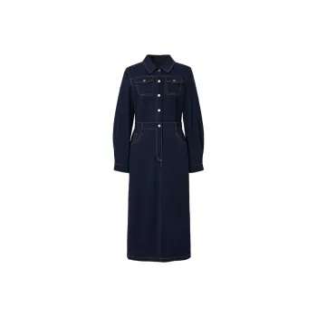 Hopeshow Long Sleeved Dress Women's Dark Denim Blue