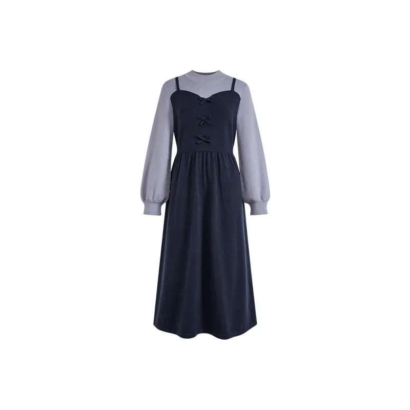 KUOSE Long Sleeved Dress Women's Dark Blue-0