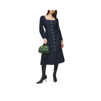 REFORMATION Celeste Denim Midi Dress Long-Sleeved Dresses Women's Marine Blue