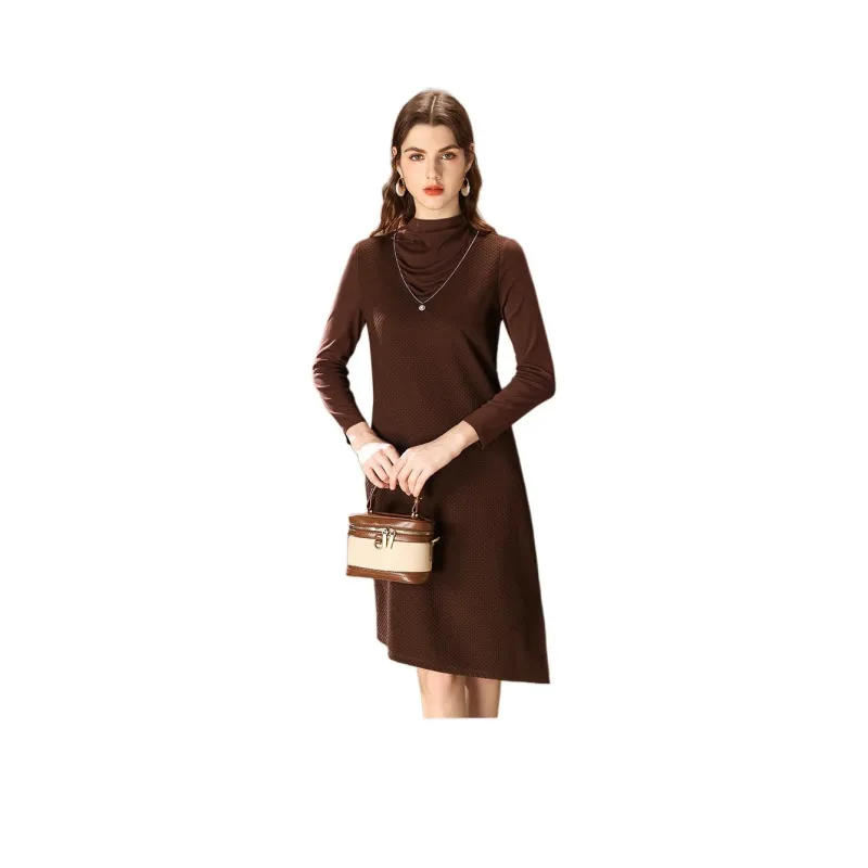 FENHONGMALI Long Sleeved Dresses Women's Coffee-0