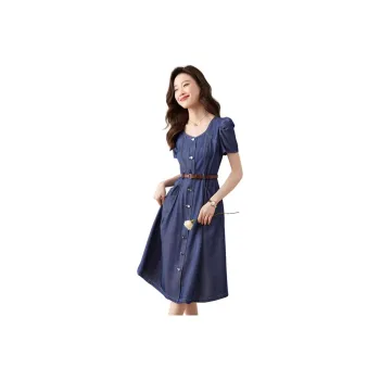 Mo Han Yi Mei Short Sleeved Dress Women's Blue