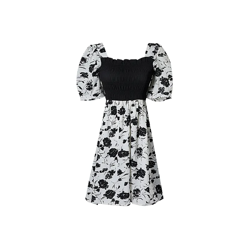 QYPRF Short Sleeved Dresses Women's Black/White-0