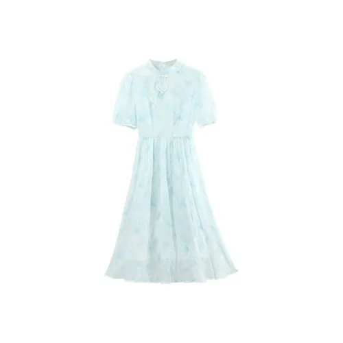 A paradise for awakening Short Sleeved Dresses Women's Blue