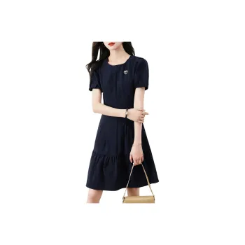 Mo Han Yi Mei Short Sleeved Dresses Women's Navy Blue