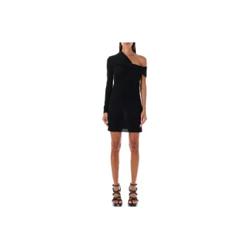 SAINT LAURENT Ruched One Sleeved Mini Dress