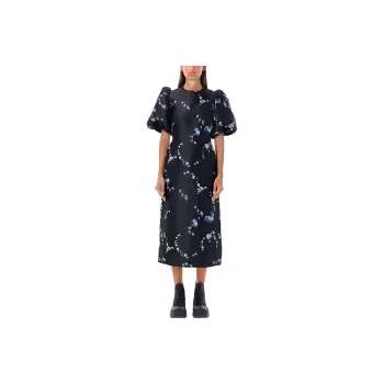 GANNI Puff Sleeved Midi Dress