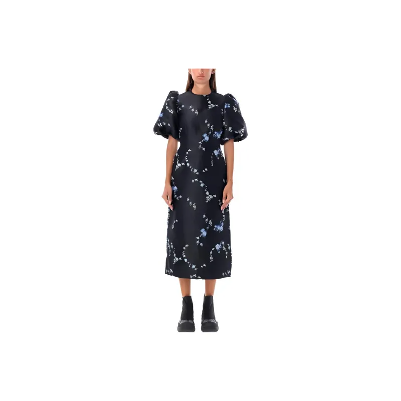 GANNI Puff Sleeved Midi Dress-0