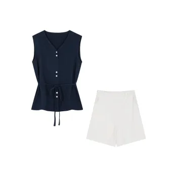 IHIMI Casual Suit Women's Navy Blue White