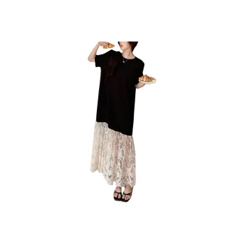 Wbwq Short Sleeved Dress Women's Black & Apricot