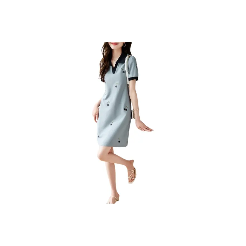 Mo Han Yi Mei Short Sleeved Dress Women's Blue-0