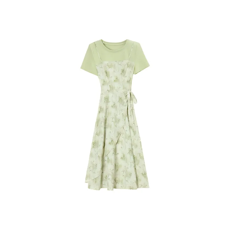 AHDO Short Sleeved Dress Women's Light Green-0