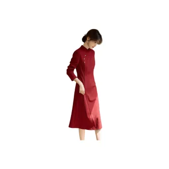 XWI Long Sleeved Dress Women's Dark Red