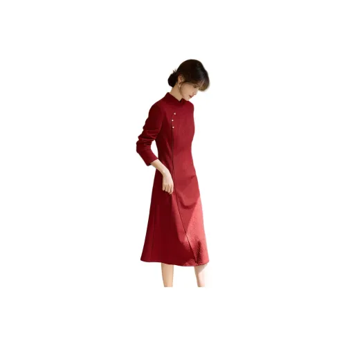 XWI Long Sleeved Dress Women's Dark Red