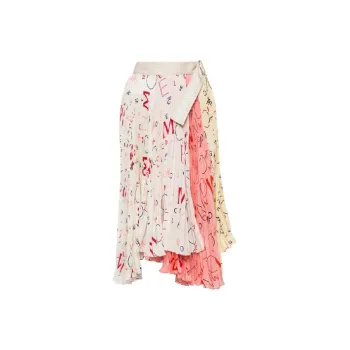 Moncler Silk Asymmetric Pleated Midi Skirt 'Ivory'