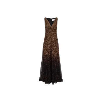 Valentino Leopard-Print Silk Gown Sleeveless Dress Women's Brown