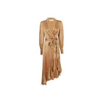 Zimmermann V-Neck Asymmetric Hem Midi Dress