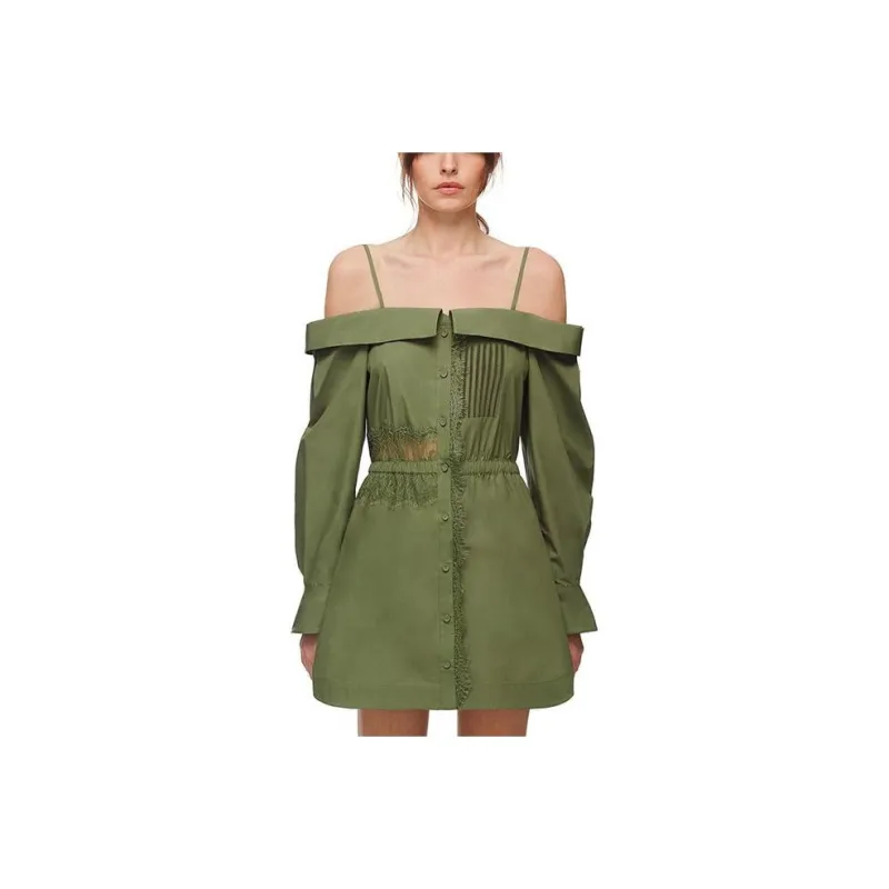 Self portrait Long Sleeved Dresses Women's Khaki Green-0