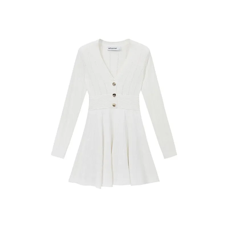 Self portrait Long Sleeved Dress Women's Pure White-0