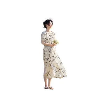 XWI Short Sleeved Dress Women's Beige With Black Floral