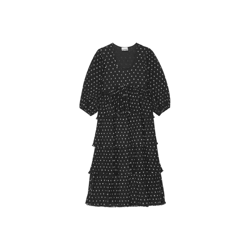 GANNI Logo Printed Puff Sleeved Midi Dress-0