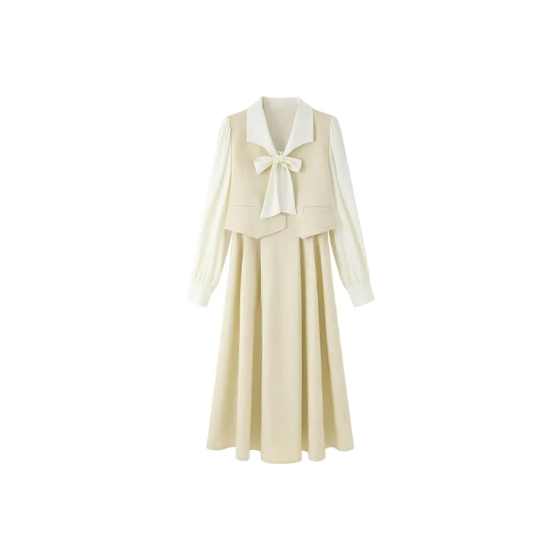 SUBEN Long-Sleeved Dress Women's Yellow Green-0