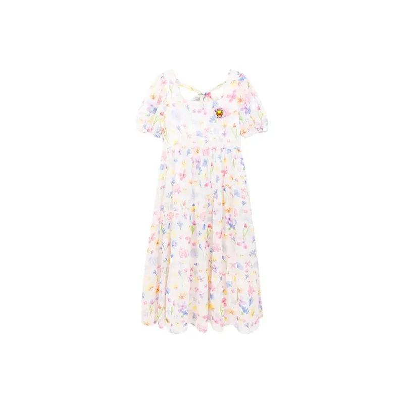 B.Duck Short Sleeved Dresses Women's White All Over Print-0