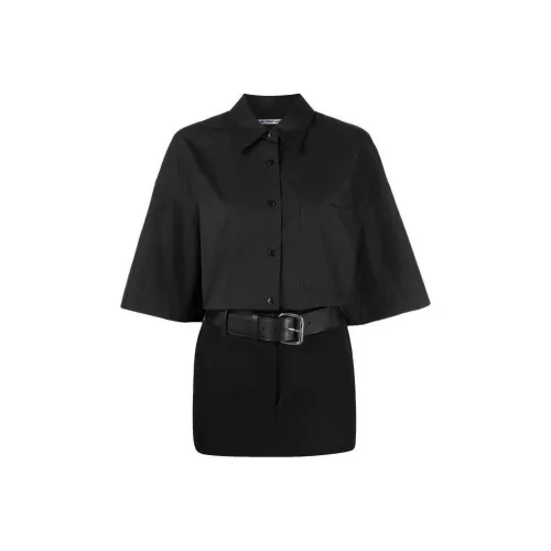 Alexander Wang Belted Hybrid Mini Shirtdress Short-Sleeved Dresses Women's Black