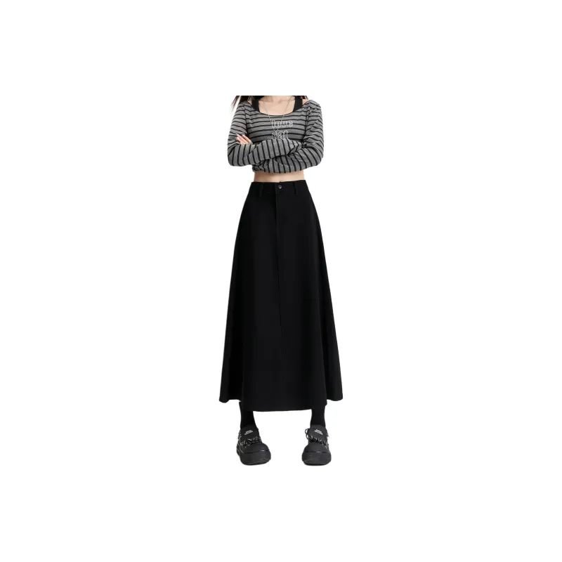 Rose Denim Long Skirts Women's Black-0